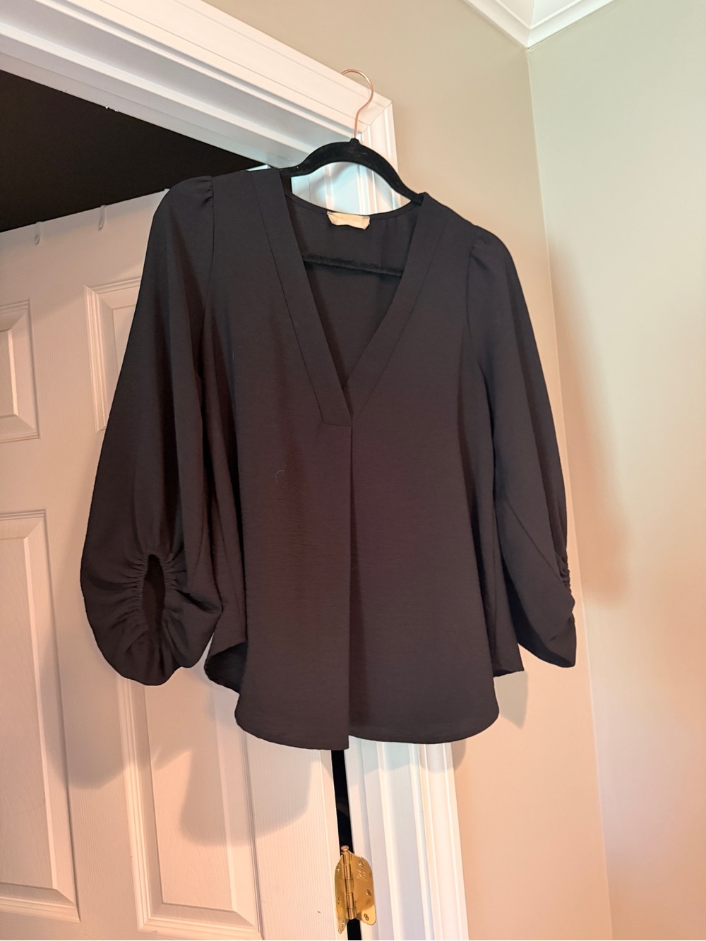 Altar'd State Black V-Neck Balloon Sleeve Blouse